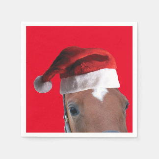 Christmas Horse wearing a Santa Claus Hat Napkin
