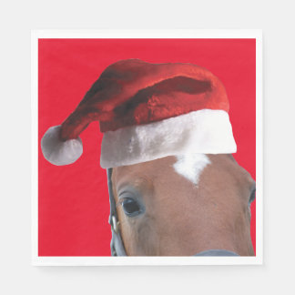Christmas Horse wearing a Santa Claus Hat Napkin