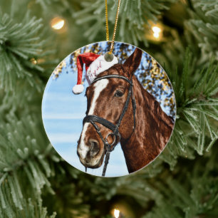 Christmas horse with hat ceramic tree decoration