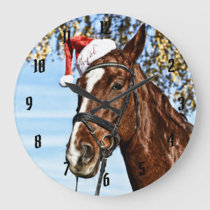 Christmas horse with hat large clock
