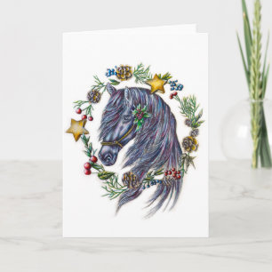 Christmas Horse With Holiday Wreath Card