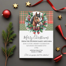 Christmas Horse With Plaid and Wreath 