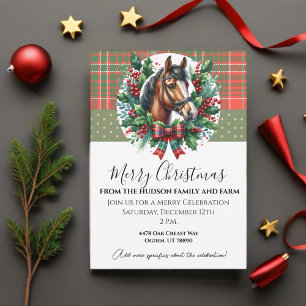 Christmas Horse With Plaid and Wreath  Invitation