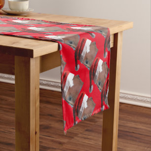Christmas Horse With Santa Hat Short Table Runner