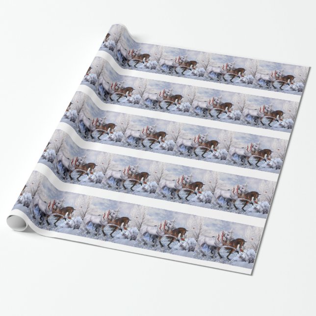 Christmas Horses Gift Wrap Paper (Unrolled)