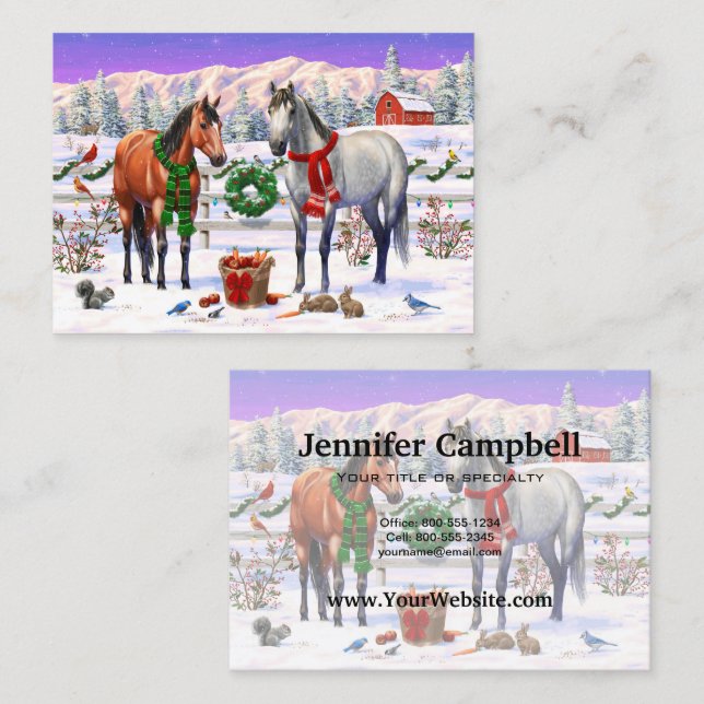 Christmas Horses in Snow Business Card (Front/Back)