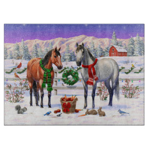Christmas Horses in Snow Cutting Board