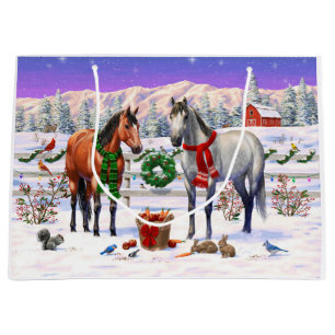 Christmas Horses in Snow Large Gift Bag