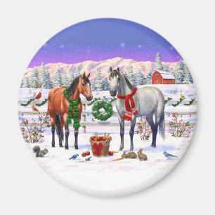 Christmas Horses in Snow Magnet