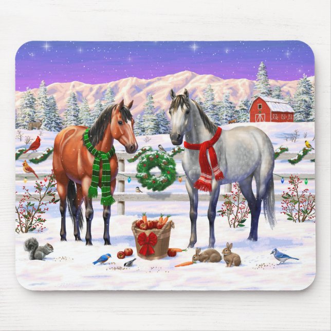 Christmas Horses in Snow Mouse Mat (Front)