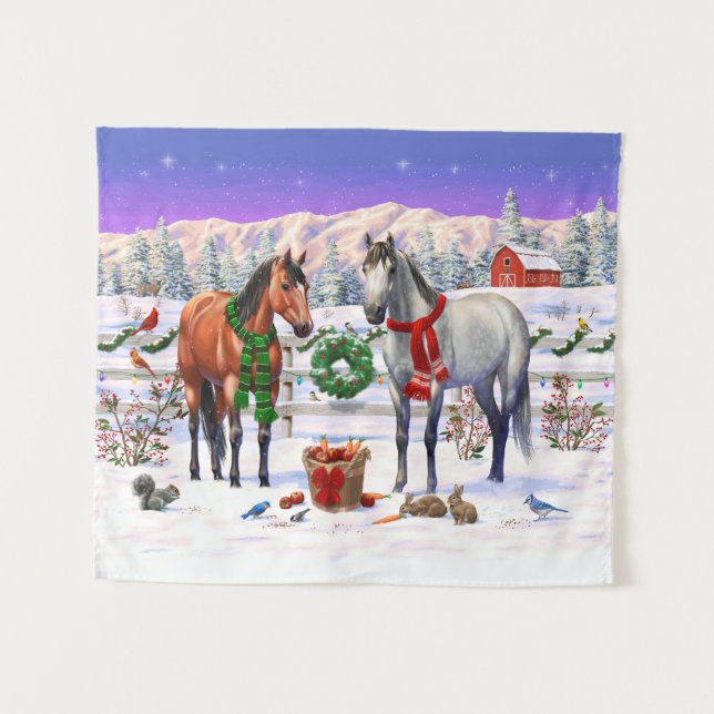 Christmas Horses in Snow Tapestry (Front (Horizontal))
