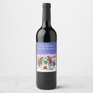 Christmas Horses in Snow Wine Label