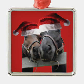 Christmas Horses wearing a Santa Claus Metal Tree Decoration
