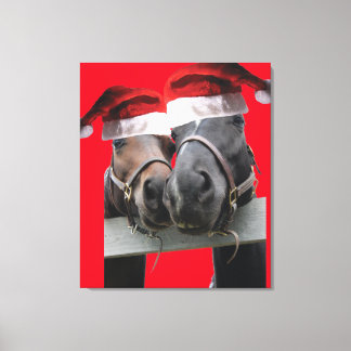 Christmas Horses wearing Santa Claus Hats Canvas Print