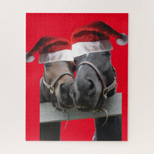 Christmas Horses wearing Santa Claus Hats Jigsaw Puzzle