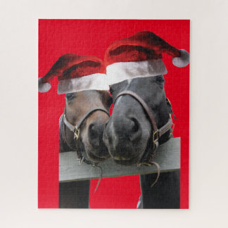 Christmas Horses wearing Santa Claus Hats Jigsaw Puzzle