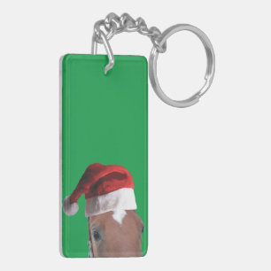 Christmas Horses wearing Santa Claus Hats Key Ring