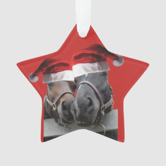 Christmas Horses Wearing Santa Claus Hats Ornament