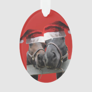 Christmas Horses wearing Santa Hats Ornament