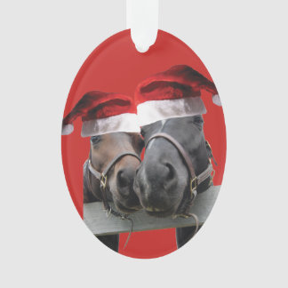 Christmas Horses wearing Santa Hats Ornament