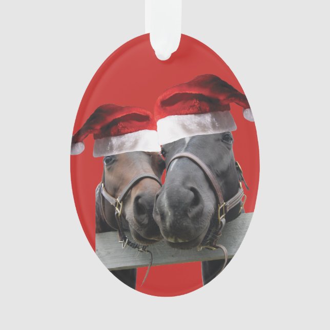 Christmas Horses wearing Santa Hats Ornament (Front)
