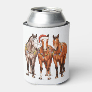 Christmas Horses Western Cowboy Santa Hat Farm Can Cooler