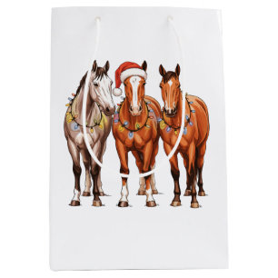 Christmas Horses Western Cowboy Santa Hat Farm Medium Gift Bag