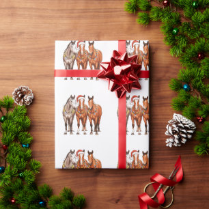 Christmas Horses Western Cowboy Santa Hat Farm Wrapping Paper