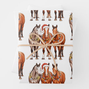 Christmas Horses Western Cowboy Santa Hat Farm Wrapping Paper Sheet