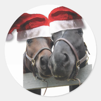 Christmas Horses With Santa Hats Classic Round Sticker