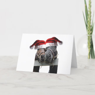 Christmas Horses With Santa Hats Holiday Card