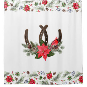 Christmas Horseshoe Poinsettia Shower Curtain