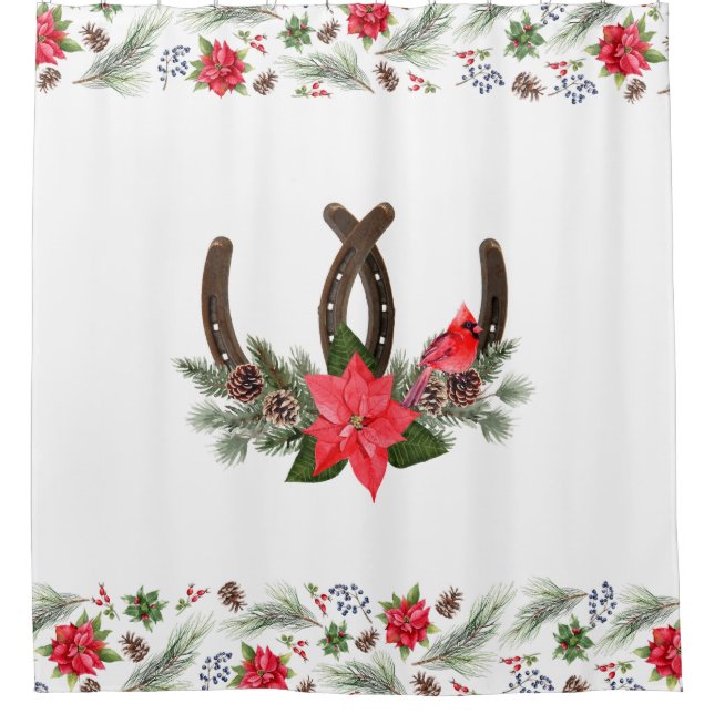 Christmas Horseshoe Poinsettia Shower Curtain (Front)