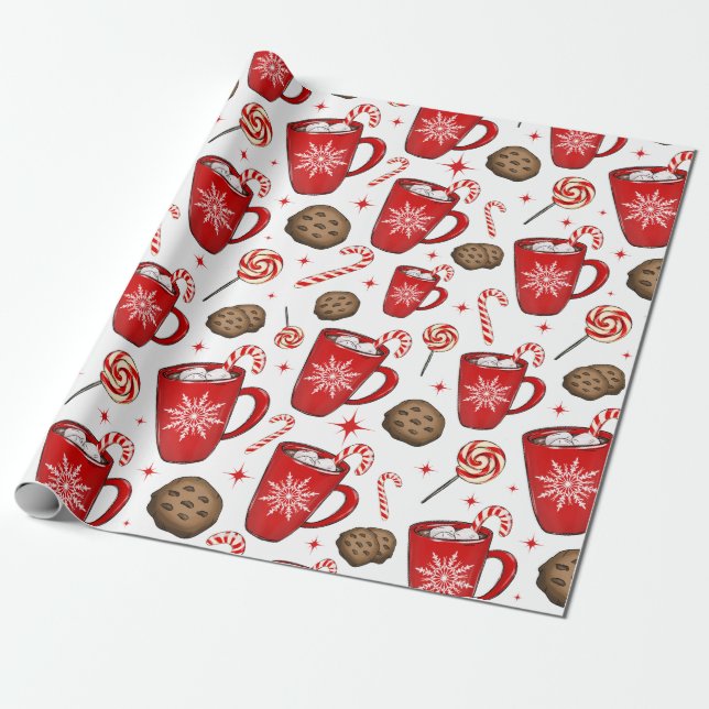 Christmas Hot chocolate and sweets Wrapping Paper (Unrolled)