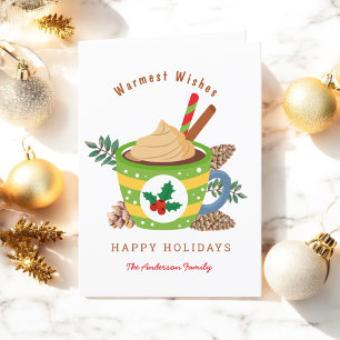 Christmas Hot Chocolate Cocoa Green Cup   Holiday Card