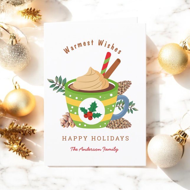 Christmas Hot Chocolate Cocoa Green Cup   Holiday Card (Creator Uploaded)
