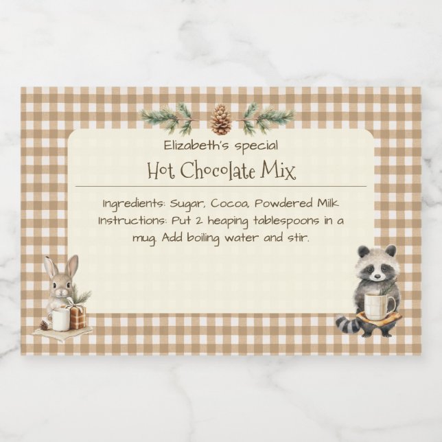 Christmas Hot Chocolate Mix Little Animals Gingham Food Label (Single Label)