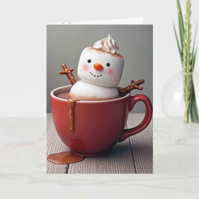 Christmas Hot Chocolate Snowman Holiday Card (Front)