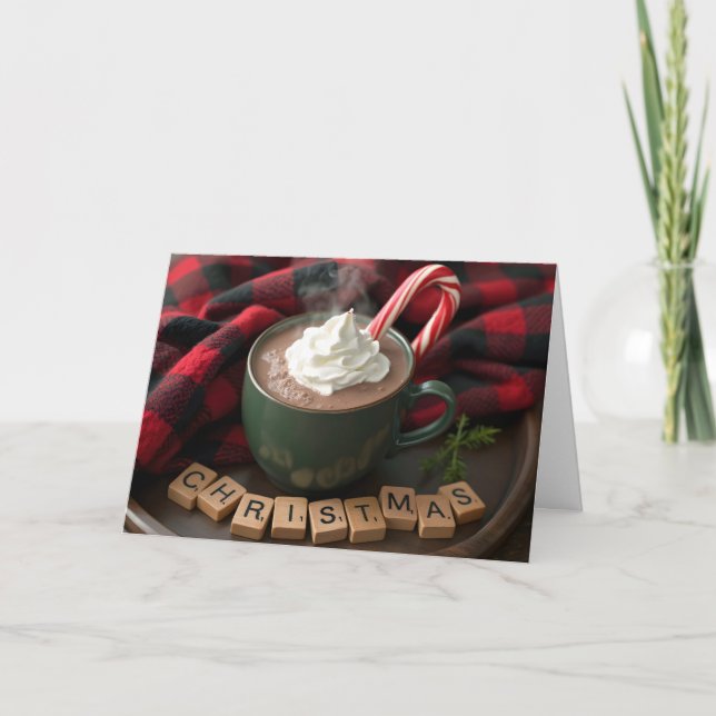 Christmas Hot Chocolate With Candy Cane Holiday Card (Front)