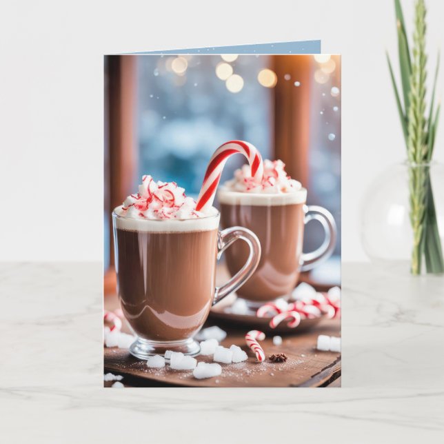 Christmas Hot Chocolate With Candy Canes Holiday Card (Front)