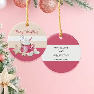 Christmas Hot Cocoa And Cookies Watercolor Ceramic Tree Decoration