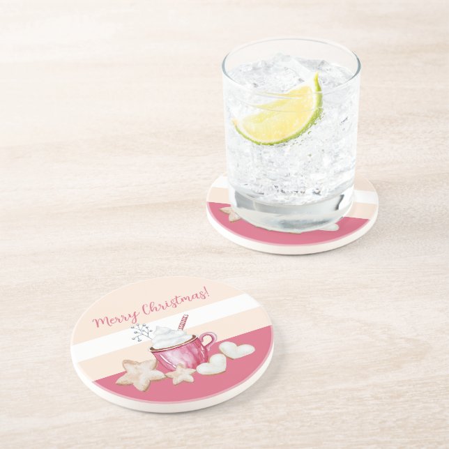 Christmas Hot Cocoa And Cookies Watercolor Coaster (Side)