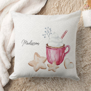 Christmas Hot Cocoa And Cookies Watercolor Cushion