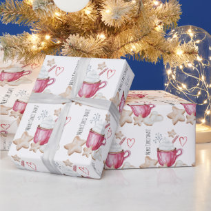 Christmas Hot Cocoa And Cookies Watercolor Invitat Wrapping Paper