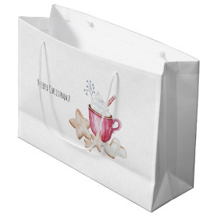 Christmas Hot Cocoa And Cookies Watercolor Large Gift Bag