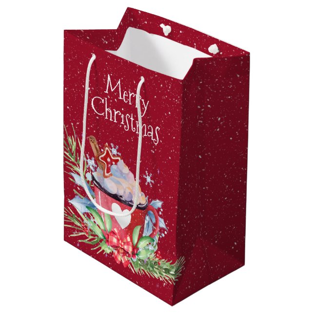 Christmas Hot Cocoa and Pine  Medium Gift Bag (Front Angled)