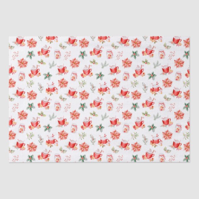 Christmas Hot Cocoa and Red Poinsettias Tissue Paper (Front)