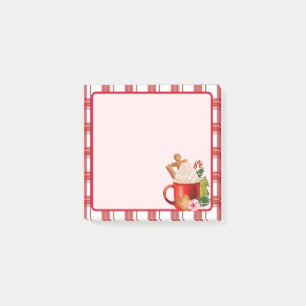 Christmas Hot Cocoa Cookie Candy Cane Red Plaid Post-it Notes