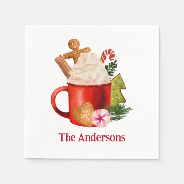 Christmas Hot Cocoa Cookie Holiday Drink Napkin (Front)