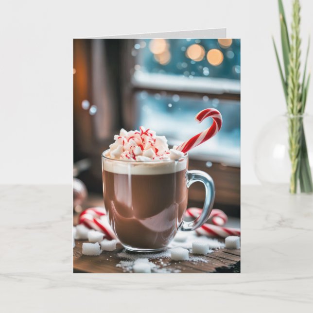 Christmas Hot Cocoa Drink With Candy Cane Holiday Card (Front)